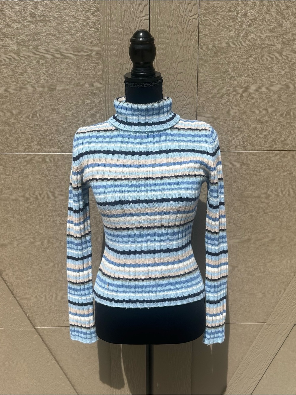 Y2K Vintage Charlotte Russe Chic Striped Blue Knit Turtleneck Sweater